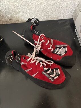 Five Ten rock climbing shoes.  Coyote